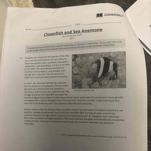 Question 1: How do clownfish contribute to the survival of the sea anemone?