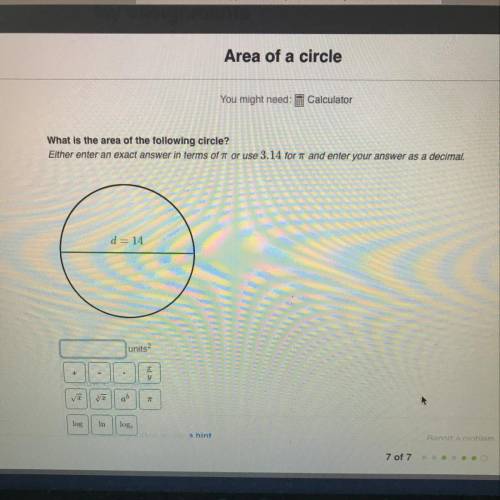 Enter in exact terms of pie or use 3.14 and enter your answer as a decimal