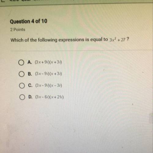 Which of the following expressions is equal to 3x2 + 27 ?