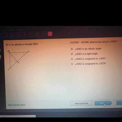 WY is an altitude in triangle WXZ If AYWZ - AYXW, what is true about ZXWZ? A) ZXWZ is an obtuse angl