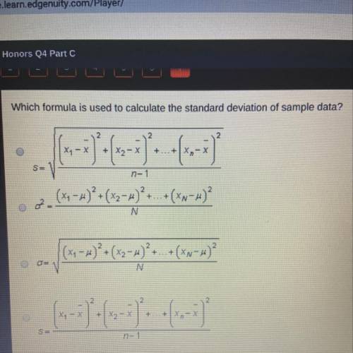 Which formula is used to calculate the standard deviation of sample data?