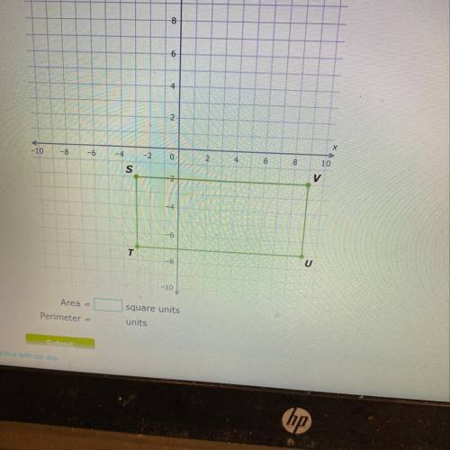 What are the area and perimeter of rectangle STUV