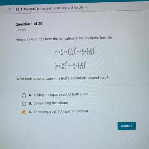 Here are two steps from the derivation of the quadratic formula.  What took place between the first