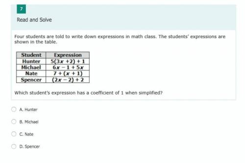 Which student's expression has a coefficient of 1 when simplified? Will choose brainliest. Plz inclu