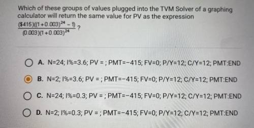Which of these groups of values plugged into the TVM Solver of a graphing calculator will return the