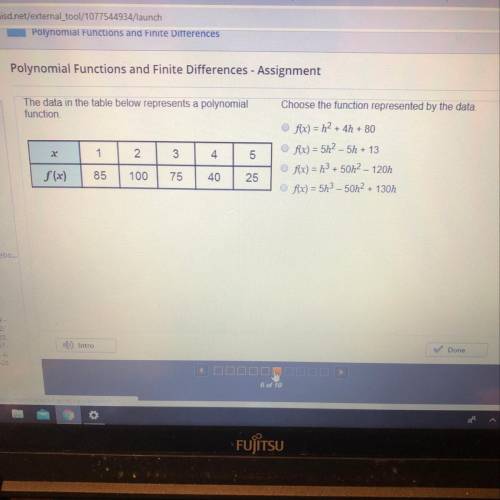 Choose the function represented by the data. f(x) = h2 + 4h + 80 f(x) = 5h2 - 5h + 13 f(x) = h3 + 50