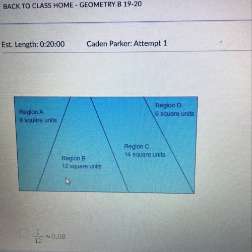 The rectangle is divided into four regions, and the area of each region is given. A point inside the