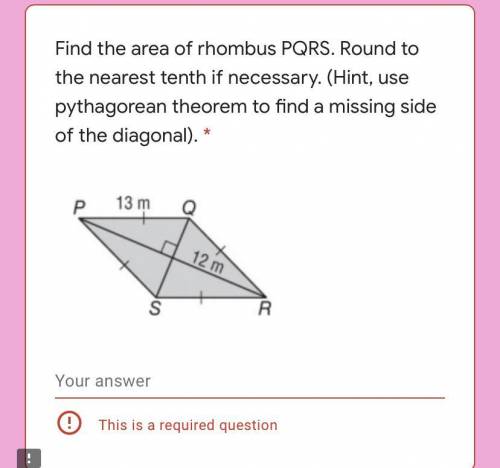 PLEASE HELP NEED THIS DONE ASAPFind the area of rhombus PQRS. Round to the nearest tenth if necessar