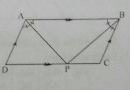 In parallelogram ABCD, AP and BP are the angular bisector of angle BAD and angle ABC. Show that angl