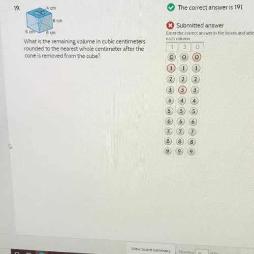 What is the remaining volume in cubic centimeters rounded to the nearest whole centimeter after the