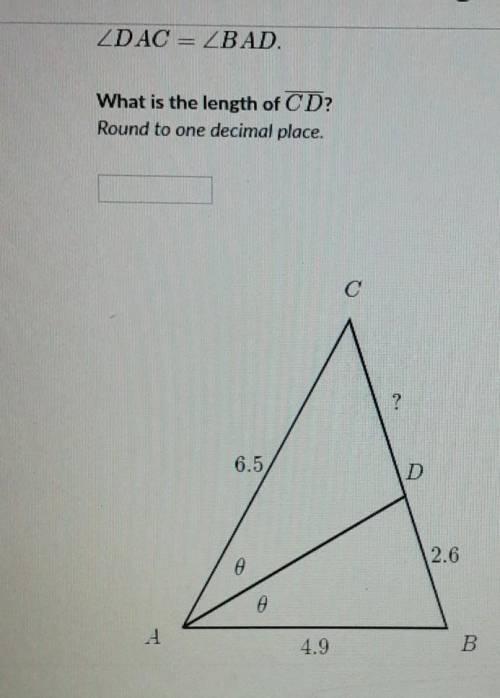 ZDAC = ZBADWhat is the length of CD?Round to one decimal place.