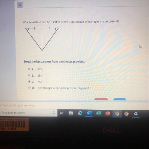 Which method can be used to prove that the pair of triangles are congruent? Select the best answer f