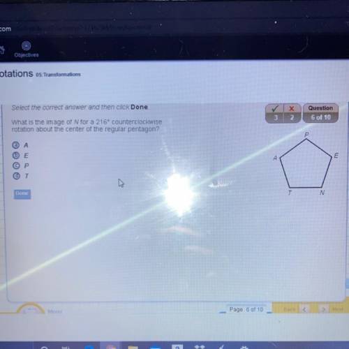 What is the image of N for a 216° counterclockwise rotation about the center of the regular pentagon