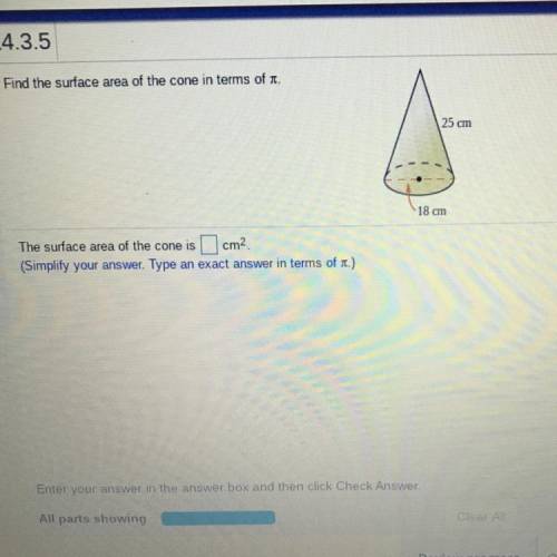 Find the surface area of the cone in terms of 3.14