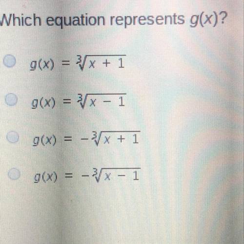 Which equation represents g(x)? g(x) = ^3 square root of + 1 g(x) = ^3 square root of x - 1 9(x) = ^