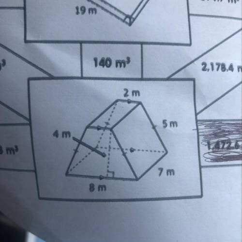 A) 128 m^3 B) 164 m^3 C) 140 m^3 D) 2,178.4 m^3