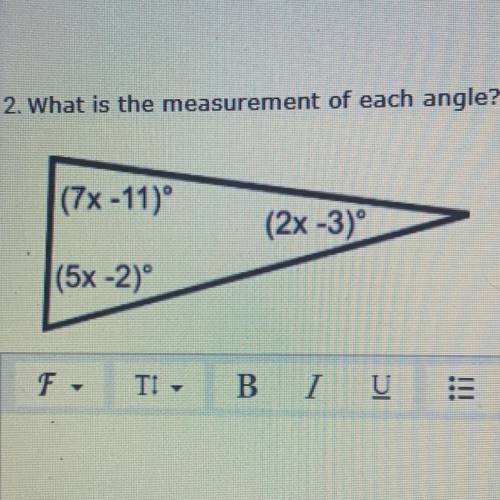 Pls help! will give brainlist! what is the measurement of each angle?