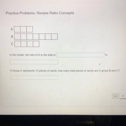 In the model, the ratio of A to total is to . If group A represents 15 pieces of candy, how many tot