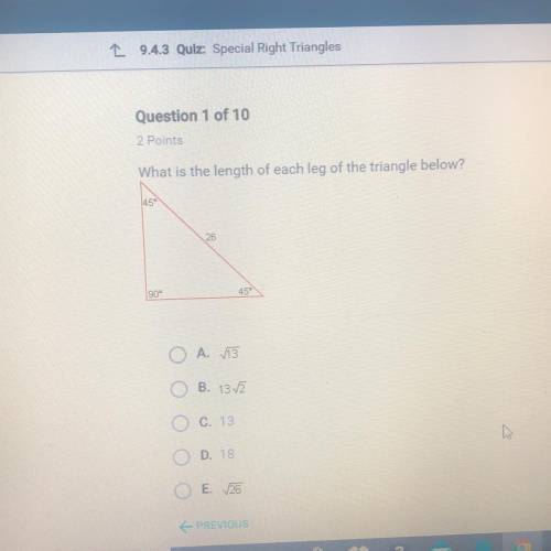 What is the length of each leg of the triangle below?