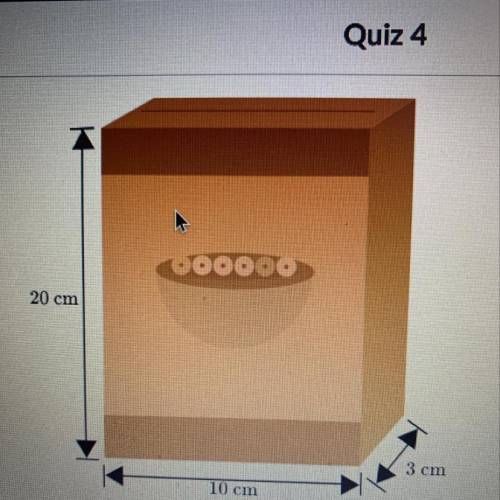 The cereal box shown below is a rectangular prism. Find the surface area of the cereal box.