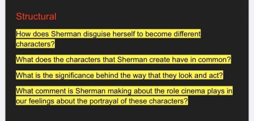 Please help answer these Cindy Sherman research questions! 20 POINTS!!