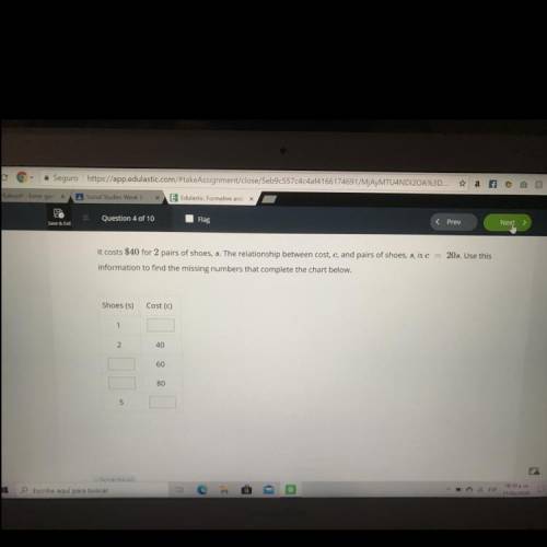 It’s cost $49 for 2 pairs of shoes, s, The relationship between cost, c, and pair of shoes, s, is c=