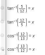 Which equation can be used to find the measure of angle BAC?  Image and options are below
