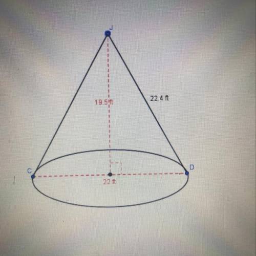 Determine the lateral surface area and total surface area of the cone. Round your answer to the near