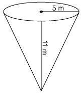 The cone pictured has a surface area of ? square meters. (Use 3.14 for π .)