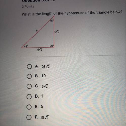 What is the length of the hypotenuse of the triangle below?