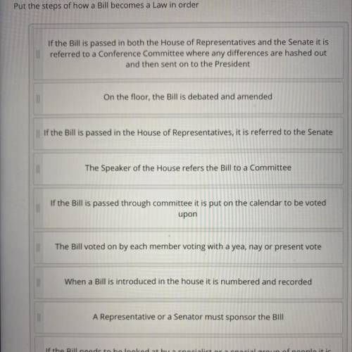 Put the steps in order,of how bill becomes law in order