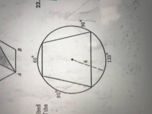 Pictures is an isosceles trapezoid inscribed in a circle of radius six. find the area of the trapezo