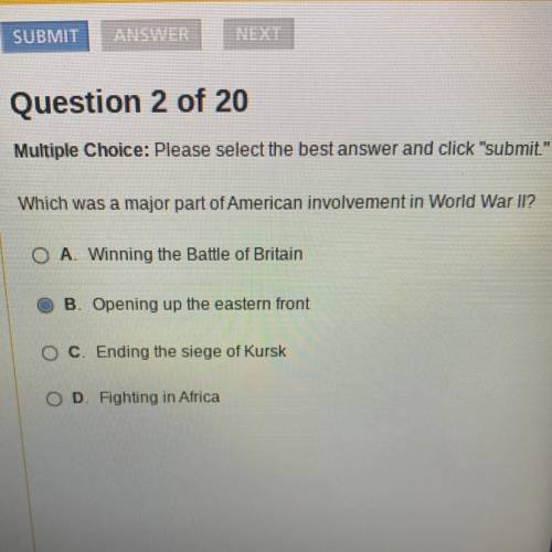 Which was a major part of American involvement in World War II?  A. Winning the Battle of Britain B