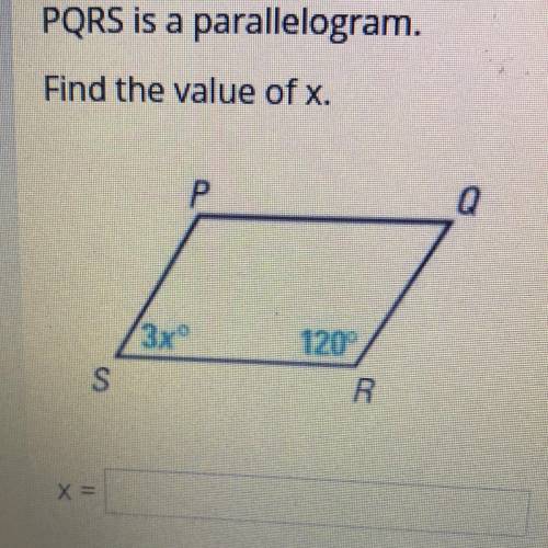 PQRS is a parallelogram. Find the value of x