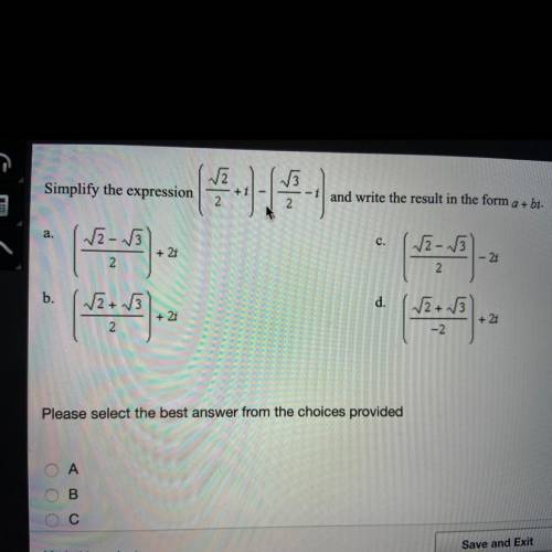 Simplify the expression (sqrt 2/2 +i) - (sqrt 3/2 -i) and write the result in the form a + bi.