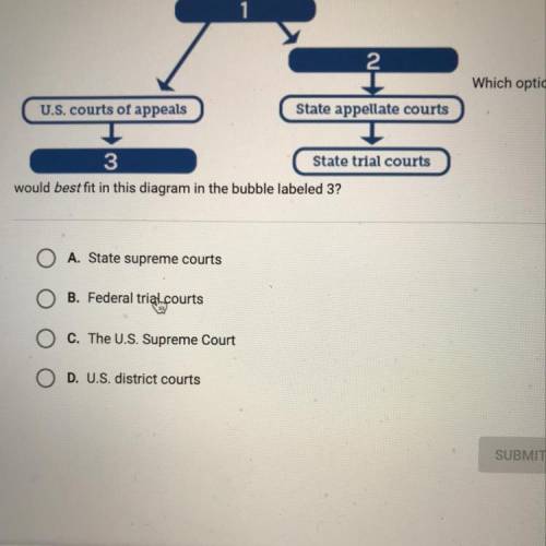 Which option would best fit in this diagram in the bubble labeled 3? A. State supreme courts O B. F