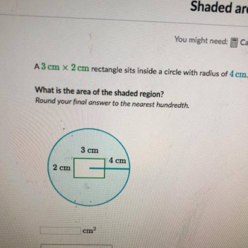 A 3cm x 2cm rectangle sits inside a circle with radius of 4cm.