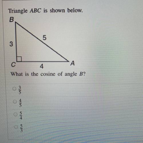 What is the cosine of angle B? In the picture