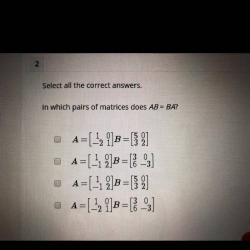 In which pairs of matrices does AB=BA?