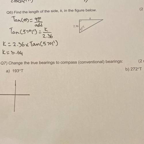 URGENT!!! SITTING TEST RIGHT NOW. Can someone help with question 7? Convert the true bearings to co