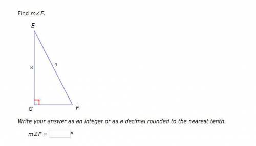 Correct answers only please! Find m∠F. Write your answer as an integer or as a decimal rounded to t