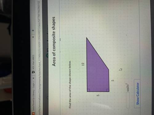 Find the area of the shape shown below.