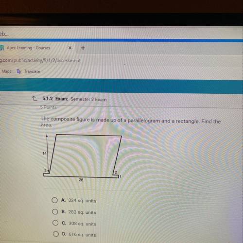 The composite figure is made up of a parallelogram and a rectangle find the area