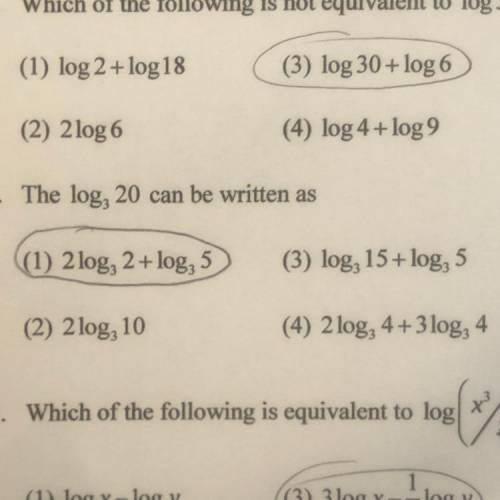 (2) 2log 6 (4) log 4 +log 9 2. The log, 20 can be written as () 2log, 2+log, 5 (3) log, 15+log, 3 (