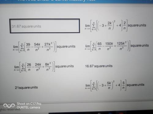 Identify each expression and value that represents the area under the curve y=x^2+4 on the interval