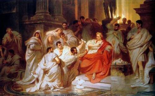 ILL GIVE BRAINLIEST This is a painting depicting the murder of Julius Caesar by the Senate. What do