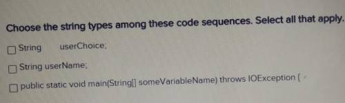 URGENTChoose the string types among these code sequences.string userName;string userChoice;public s