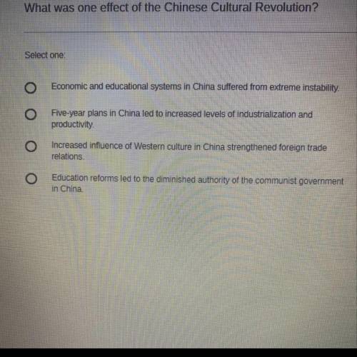 What was one effect of the Chinese Cultural Revolution?  HELPPP PLSS  WILL MARK AS BRAINIEST!