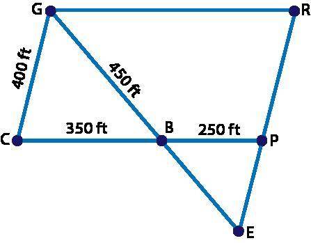 The diagram below models the layout at a carnival where G, R, P, C, B, and E are various locations