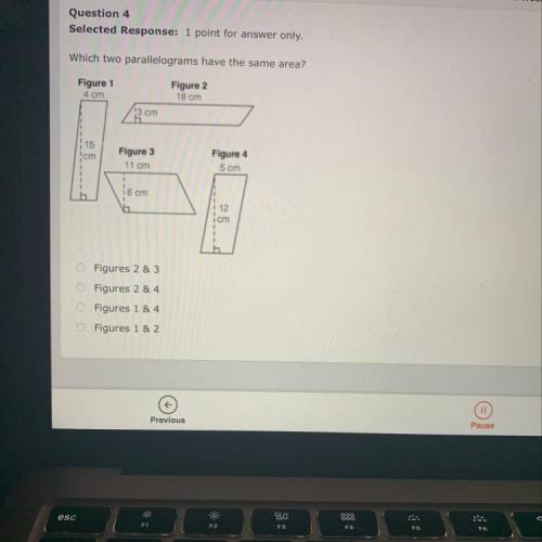 Help pls. Which two parallelograms have the same area?